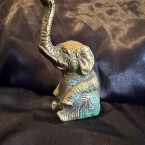 Vintage Solid Brass Elephant Figurine Raised Trunk Good Luck 3-3/4"x 2”